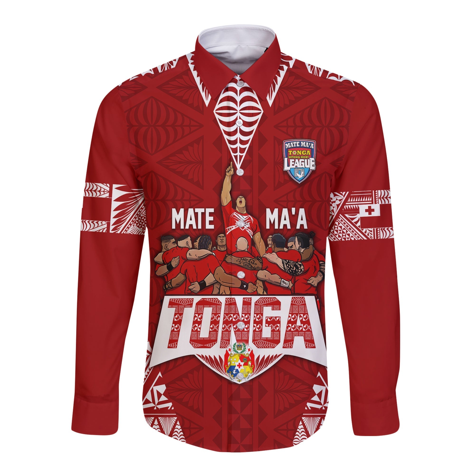 Personalised Tonga Rugby Long Sleeves Button Shirt Mate Ma'a Tonga Warriors - Wonder Print Shop