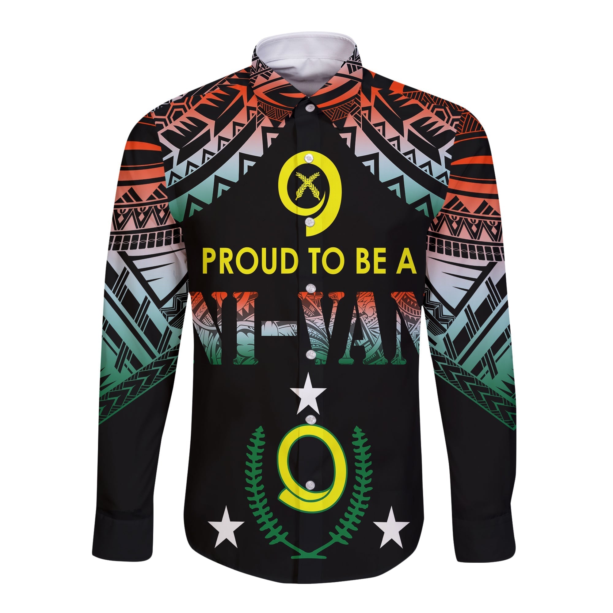 Vanuatu Proud To Be A Ni-Van - Polynesian Pattern Long Sleeves Button Shirt - Penama Province - Wonder Print Shop