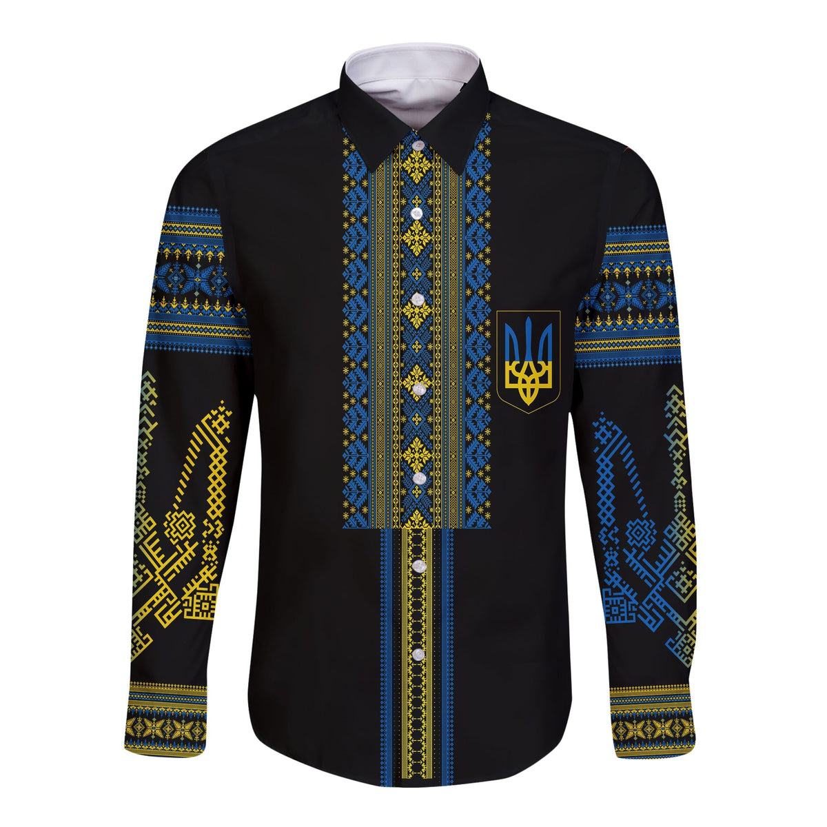 Ukraine Folk Patterns Folk Pattern Long Sleeves Button Shirt Slava Ukraini - Wonder Print Shop