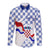Croatia Long Sleeves Button Shirt Checkerboard Grunge Style - Blue Color - Wonder Print Shop