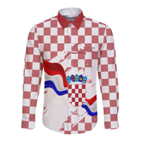 Croatia Long Sleeves Button Shirt Checkerboard Grunge Style - Wonder Print Shop
