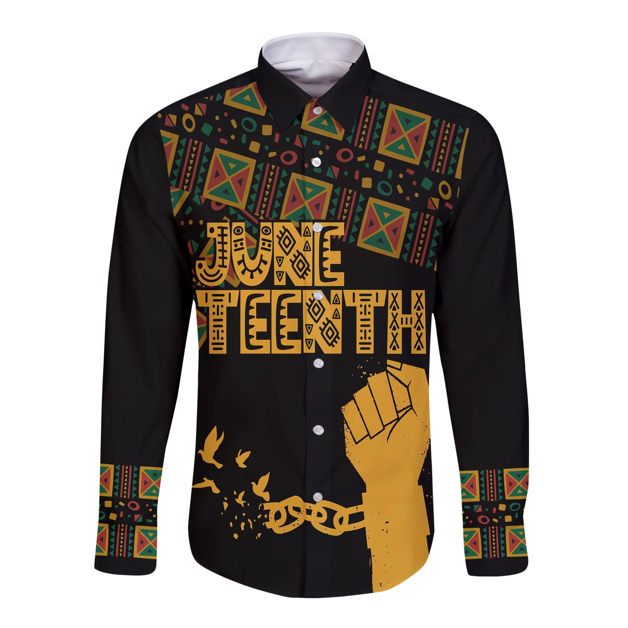 Juneteenth Tribal Pattern Long Sleeves Button Shirt Freedom Day - Wonder Print Shop