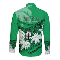 Personalised Fiji Day Long Sleeves Button Shirt Flying Fijians Masi Kesa Style - Green - Wonder Print Shop