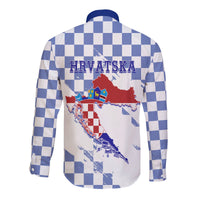 Croatia Long Sleeves Button Shirt Checkerboard Grunge Style - Blue Color - Wonder Print Shop