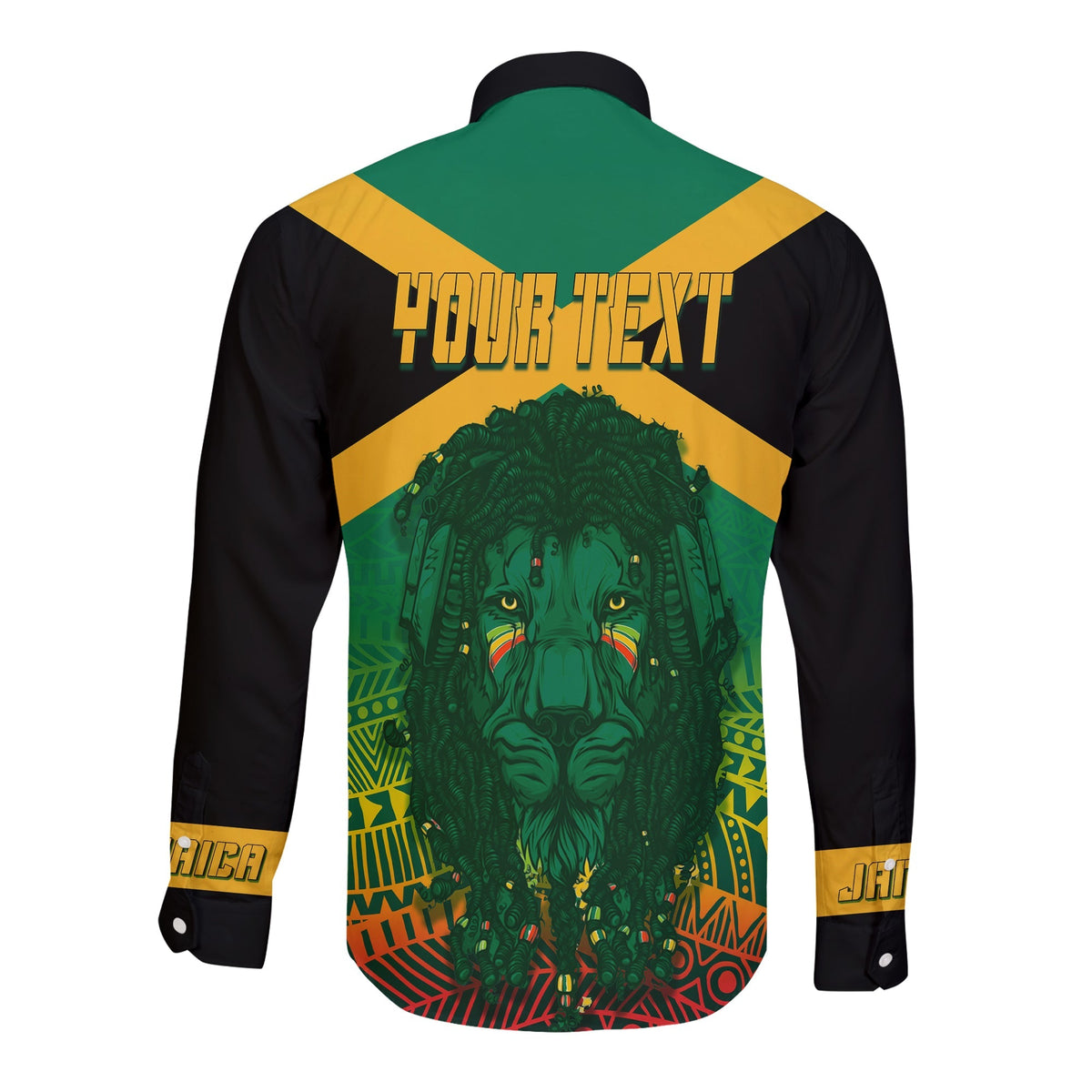 Jamaica Personalised Long Sleeves Button Shirt Rastafari Lion Mix Kente - Wonder Print Shop