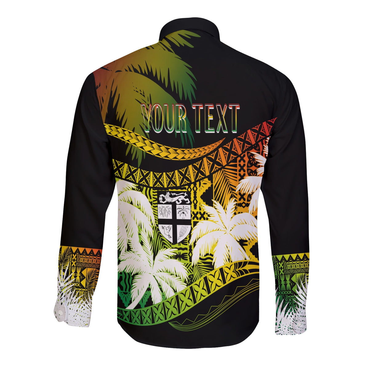 Personalised Fiji Day Long Sleeves Button Shirt Flying Fijians Masi Kesa Style - Reggae - Wonder Print Shop