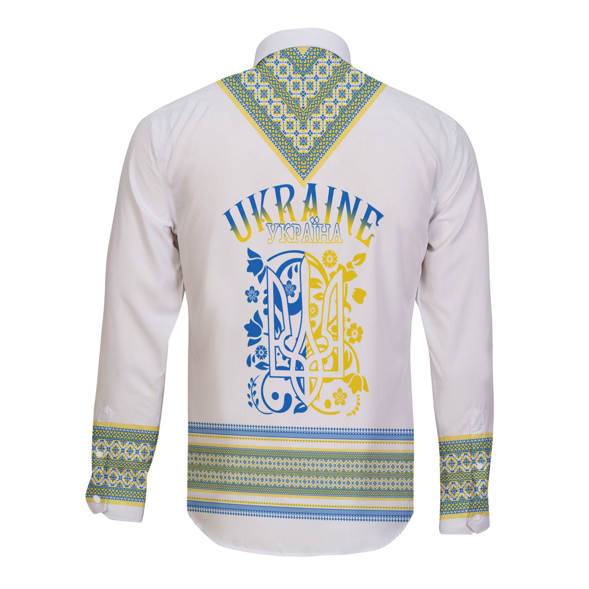 Ukraine Folk Patterns Long Sleeves Button Shirt Unity Day - White - Wonder Print Shop