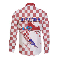 Croatia Long Sleeves Button Shirt Checkerboard Grunge Style - Wonder Print Shop