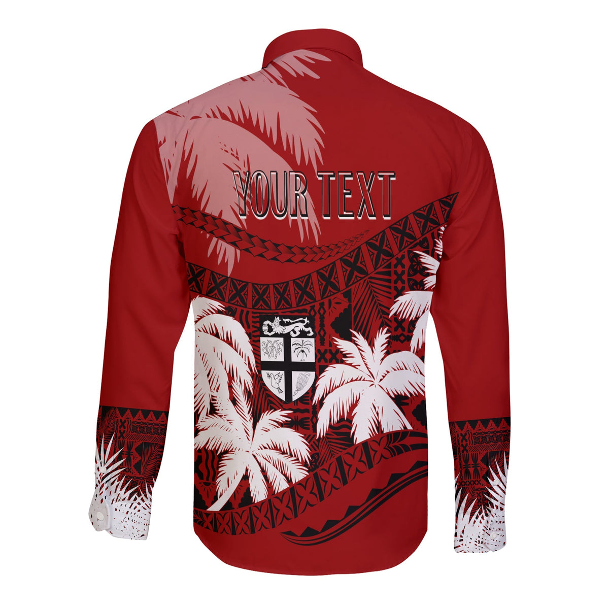 Personalised Fiji Day Long Sleeves Button Shirt Flying Fijians Masi Kesa Style - Red - Wonder Print Shop