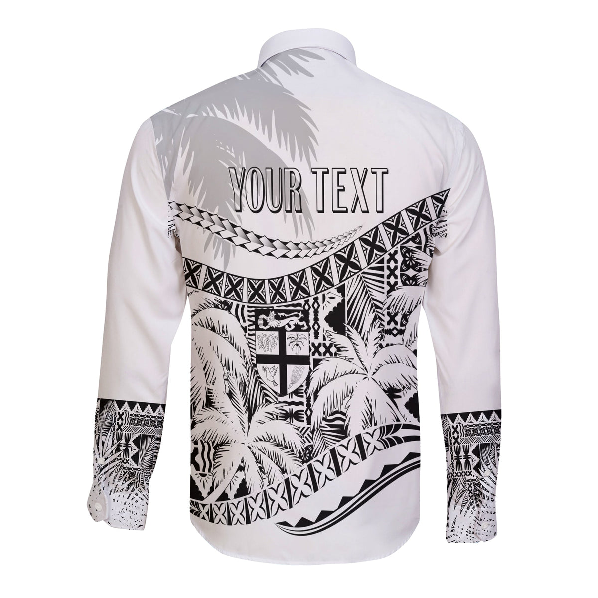 Personalised Fiji Day Long Sleeves Button Shirt Flying Fijians Masi Kesa Style - White - Wonder Print Shop