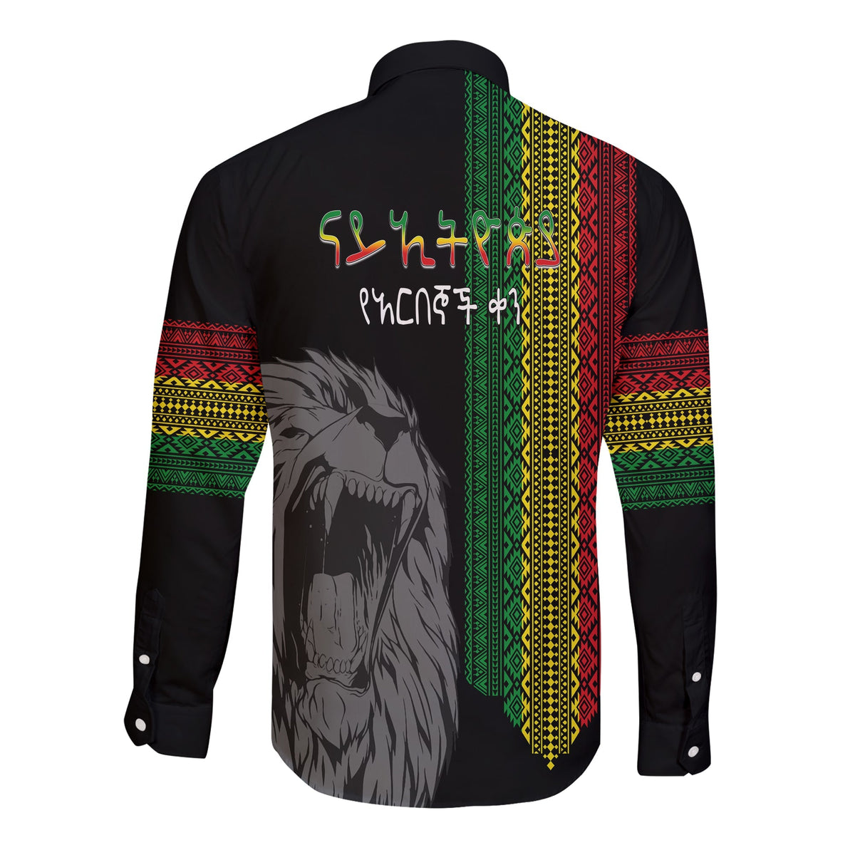 Ethiopia Patriot Day Long Sleeves Button Shirt Amharic Letters Roaring Lion - Wonder Print Shop