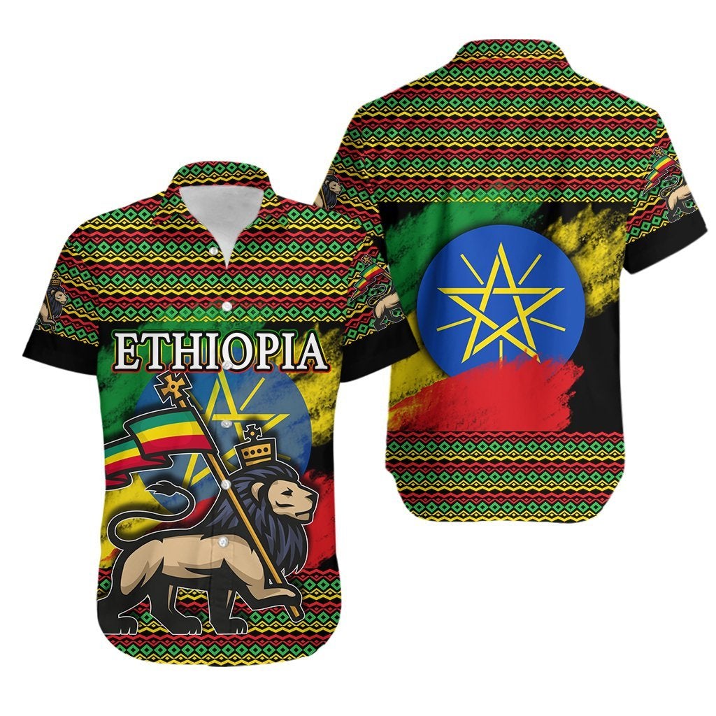 Ethiopia Hawaiian Shirt Lion Of Judah Flag Grunge LT6 - Wonder Print Shop