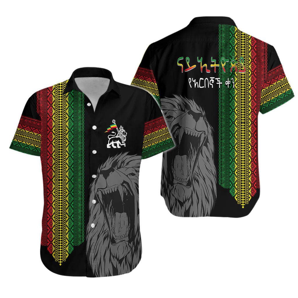 Ethiopia Patriot Day Hawaiian Shirt Amharic Letters Roaring Lion - Wonder Print Shop