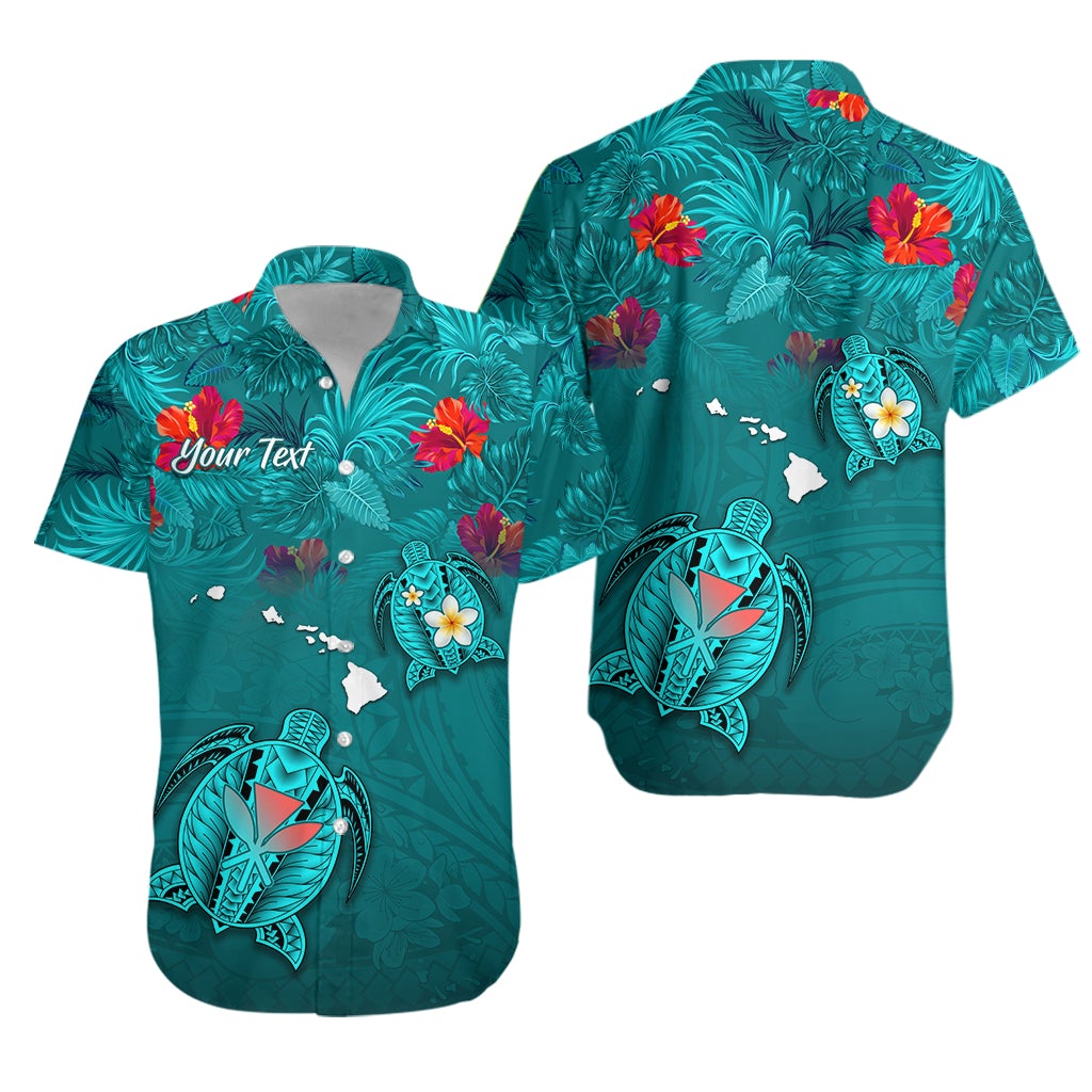 (Custom Personalised) Hawaiian Islands Hawaiian Shirt - Hawaii Tropical Flowers and Turtles Turquoise LT13 - Wonder Print Shop