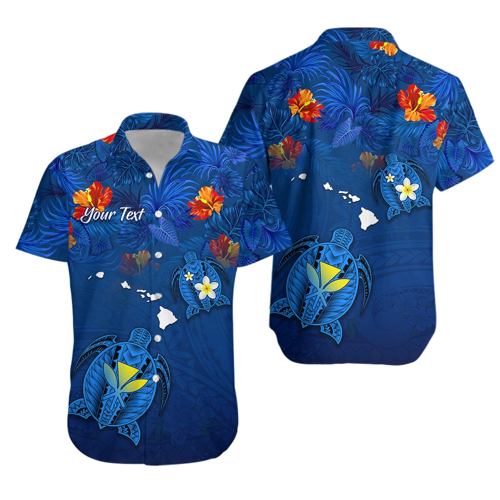 (Custom Personalised) Hawaiian Islands Hawaiian Shirt - Hawaii Tropical Flowers and Turtles Blue LT13 - Wonder Print Shop