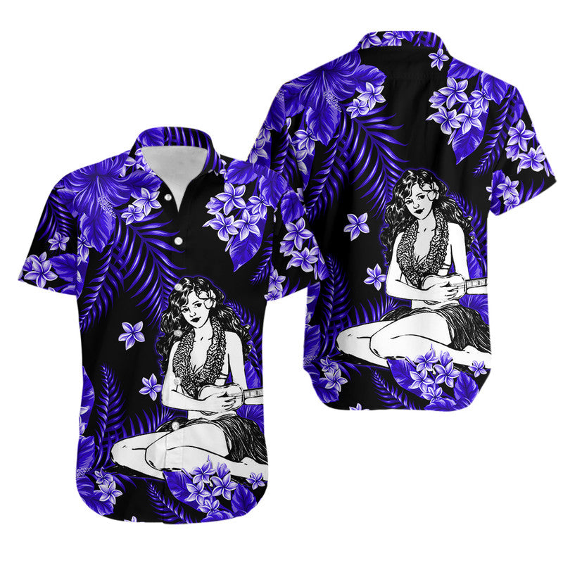 Hawaii Summer Colorful Hula Girl Matching Hawaiian Shirt And Dress Dark Blue LT6 - Wonder Print Shop