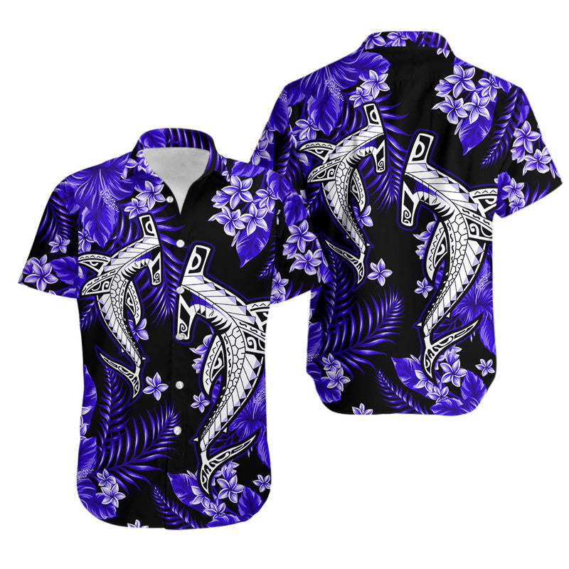 Hawaii Summer Colorful Shark Matching Hawaiian Shirt And Dress Dark Blue LT6 - Wonder Print Shop
