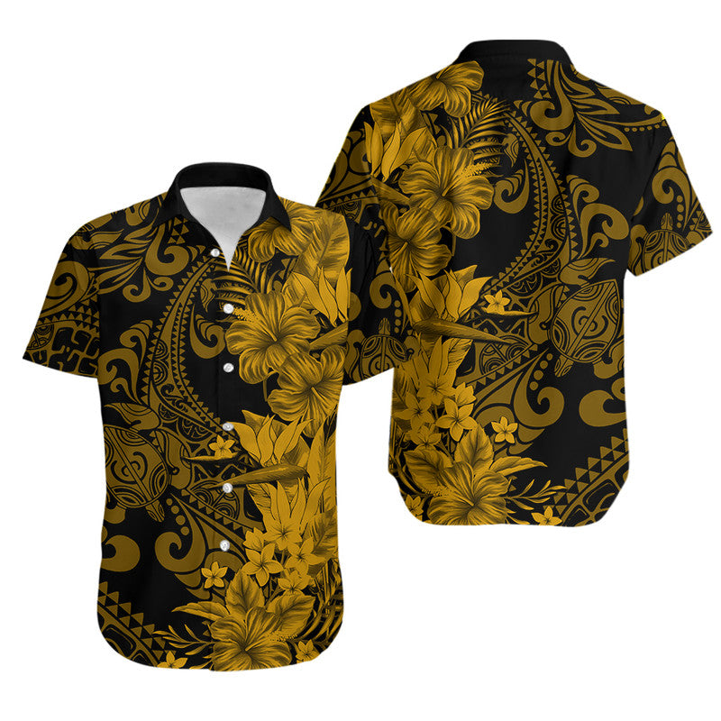 Hawaii Flowers Mix Tribal Pattern Matching Hawaiian Shirt And Dress Gold LT6 - Wonder Print Shop