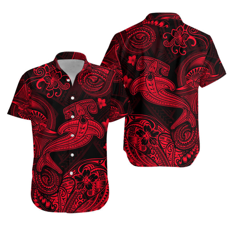 Polynesian Matching Hawaiian Outfits For Couples Hawaii Hammer Shark Matching Hawaiian Shirt And Dress Unique Style - Red LT8 - Wonder Print Shop