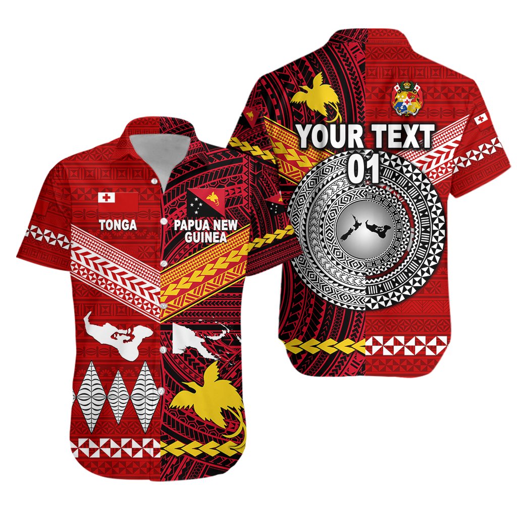 (Custom Personalised) Papua New Guinea And Tonga Hawaiian Shirt Polynesian Together - Bright Red, Custom Text And Number LT8 - Wonder Print Shop