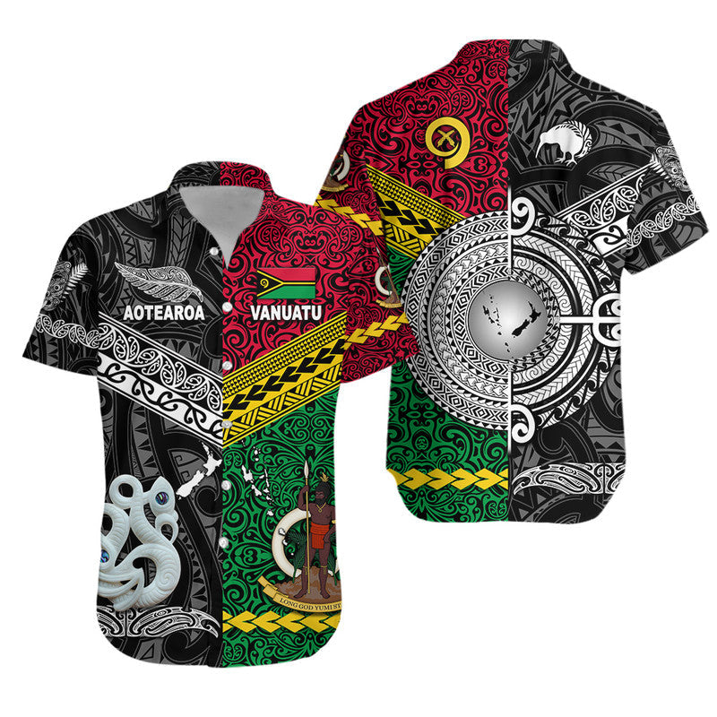 Vanuatu New Zealand Matching Hawaiian Outfits For Couples Polynesian Maori Matching Hawaiian Shirt And Dress Black LT8 - Wonder Print Shop