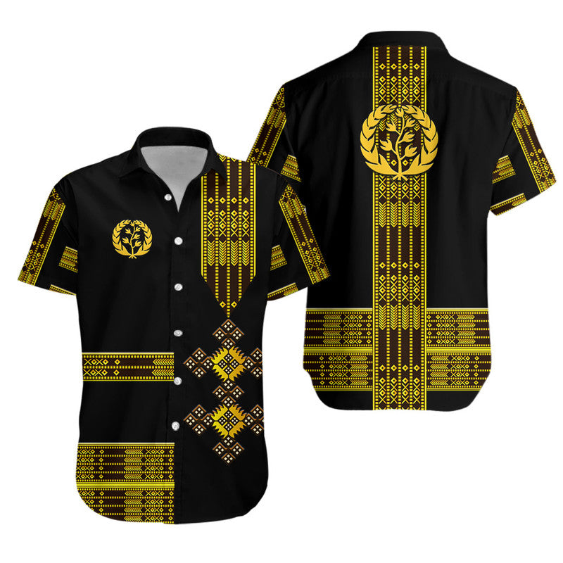 Eritrea Hawaiian Shirt Fancy Simple Tibeb Style - Black LT8 - Wonder Print Shop