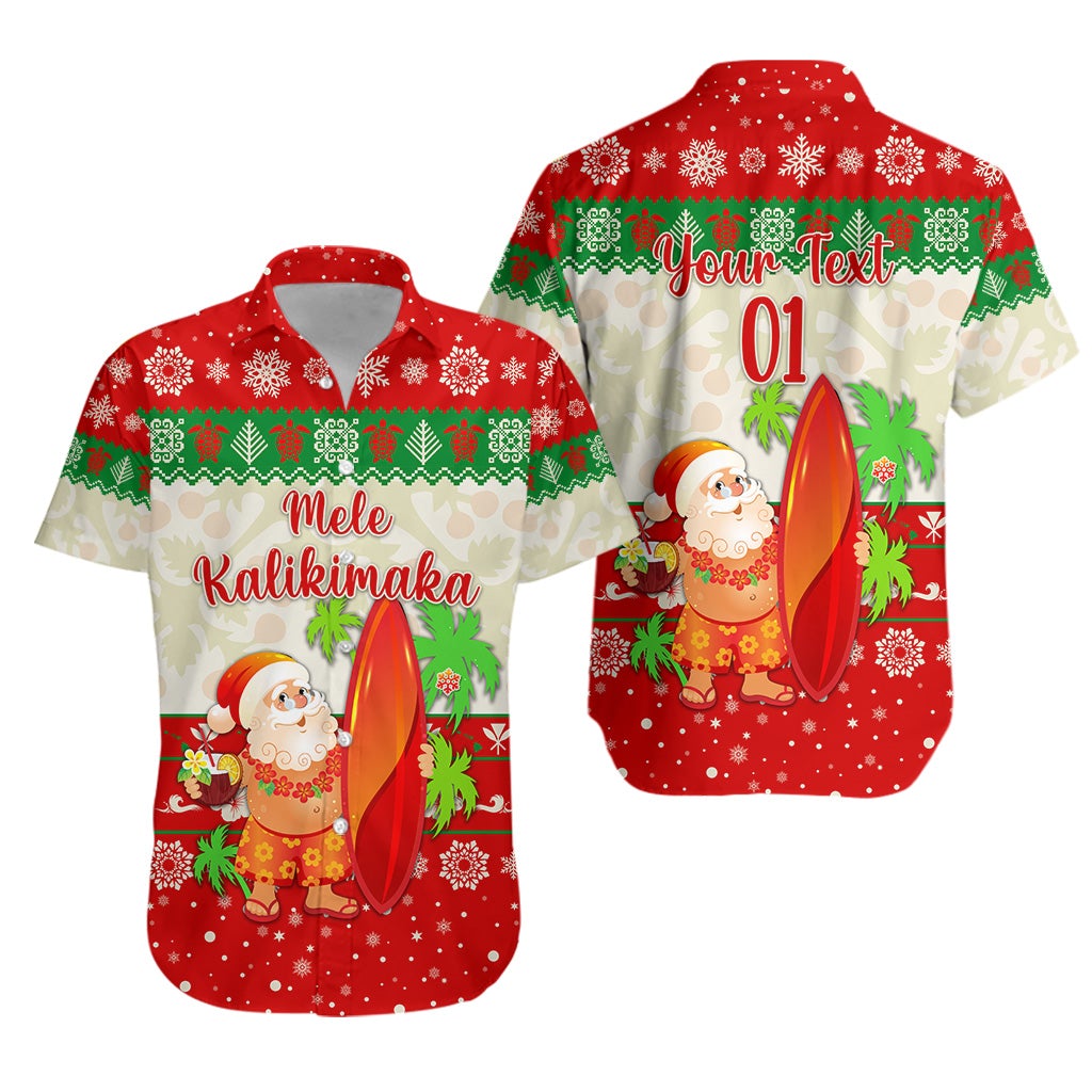 custom-personalised-hawaii-christmas-hawaiian-shirt-santa-claus-surfing-simple-style-beige-red