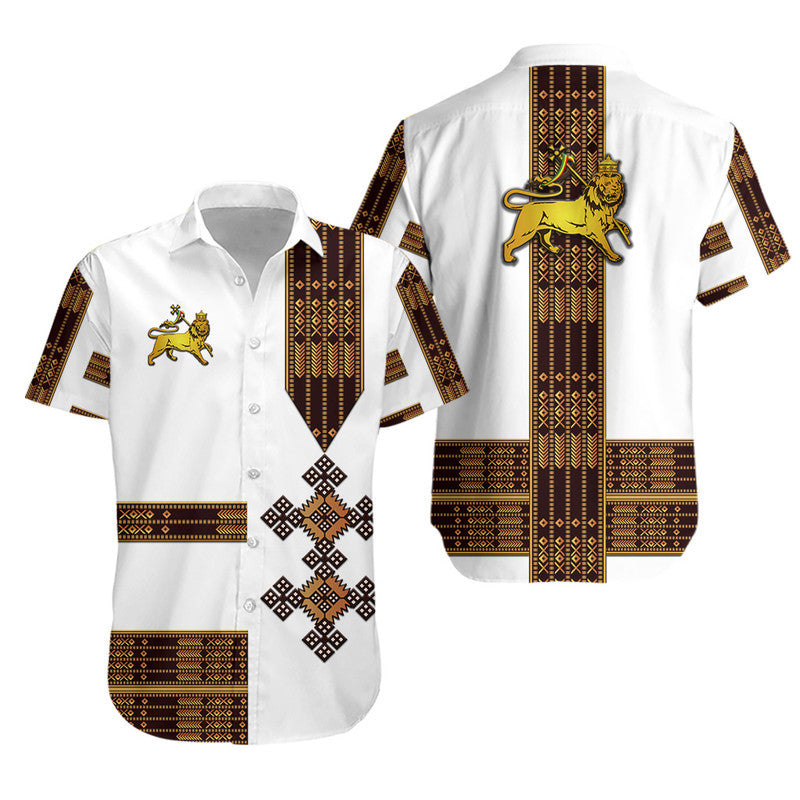 Ethiopia Hawaiian Shirt Ethiopian Lion Of Judah Simple Tibeb Style - White LT8 - Wonder Print Shop
