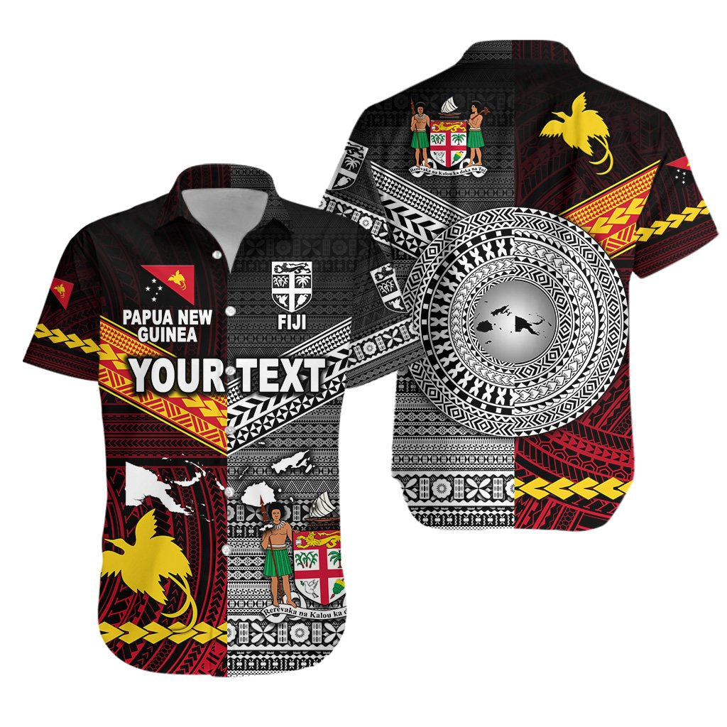 (Custom Personalised) Papua New Guinea Polynesian And Fiji Tapa Together Hawaiian Shirt - Black LT8 - Wonder Print Shop