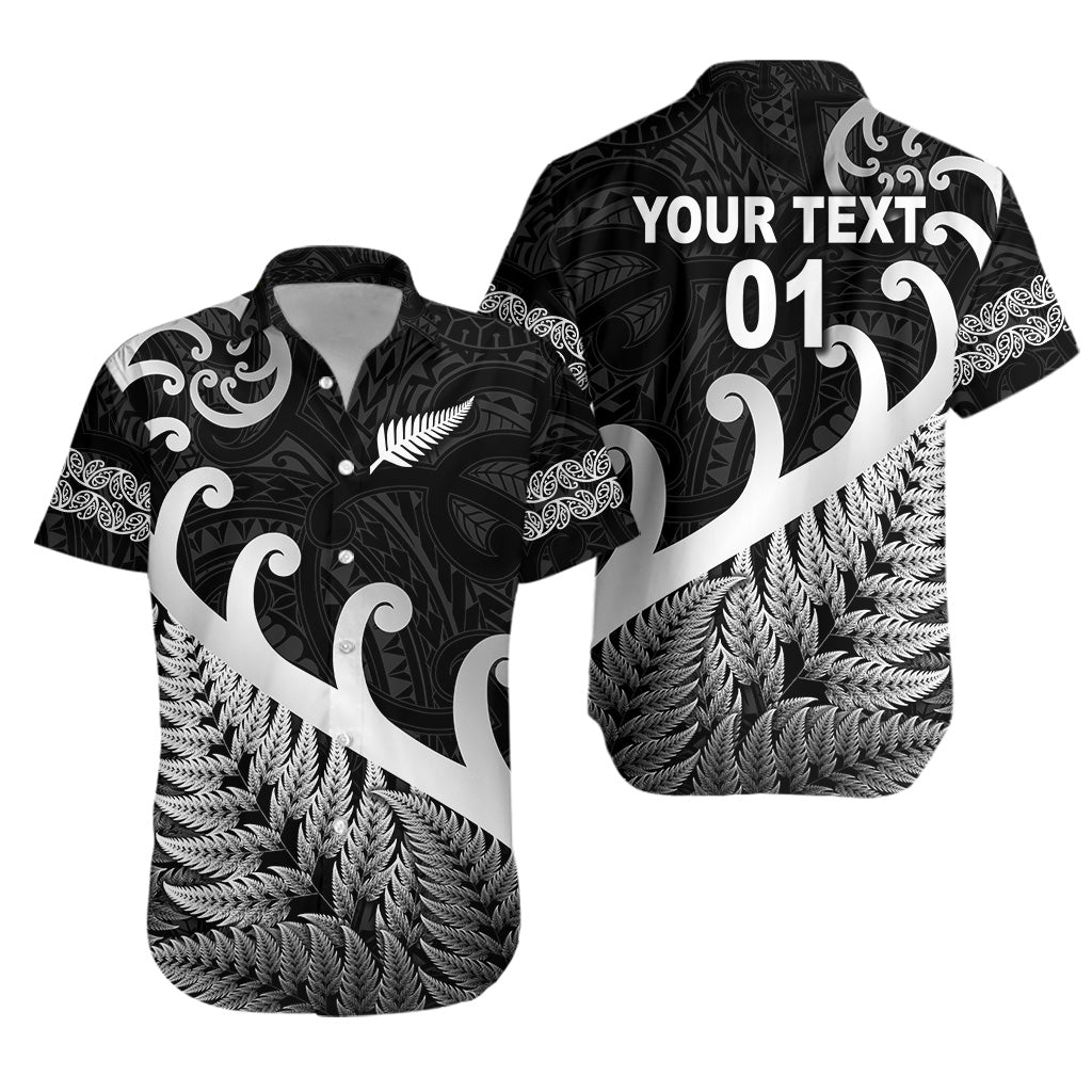 custom-personalised-new-zealand-rugby-maori-hawaiian-shirt-silver-fern-koru-vibes-black