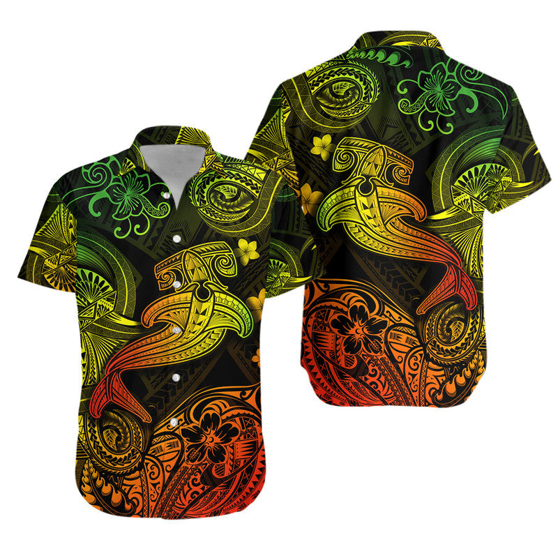 Polynesian Matching Hawaiian Outfits For Couples Hawaii Hammer Shark Matching Hawaiian Shirt And Dress Unique Style - Reggae LT8 - Wonder Print Shop