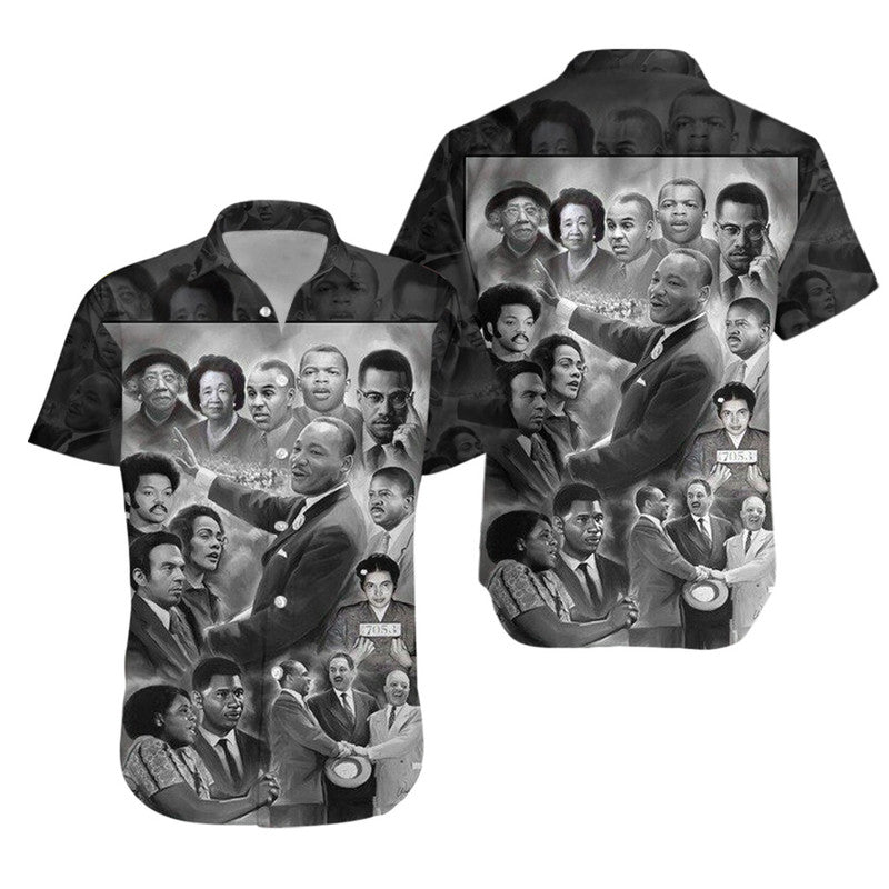 Civil Rights Leaders Hawaiian Shirt Black White Vintage Style LT8 - Wonder Print Shop