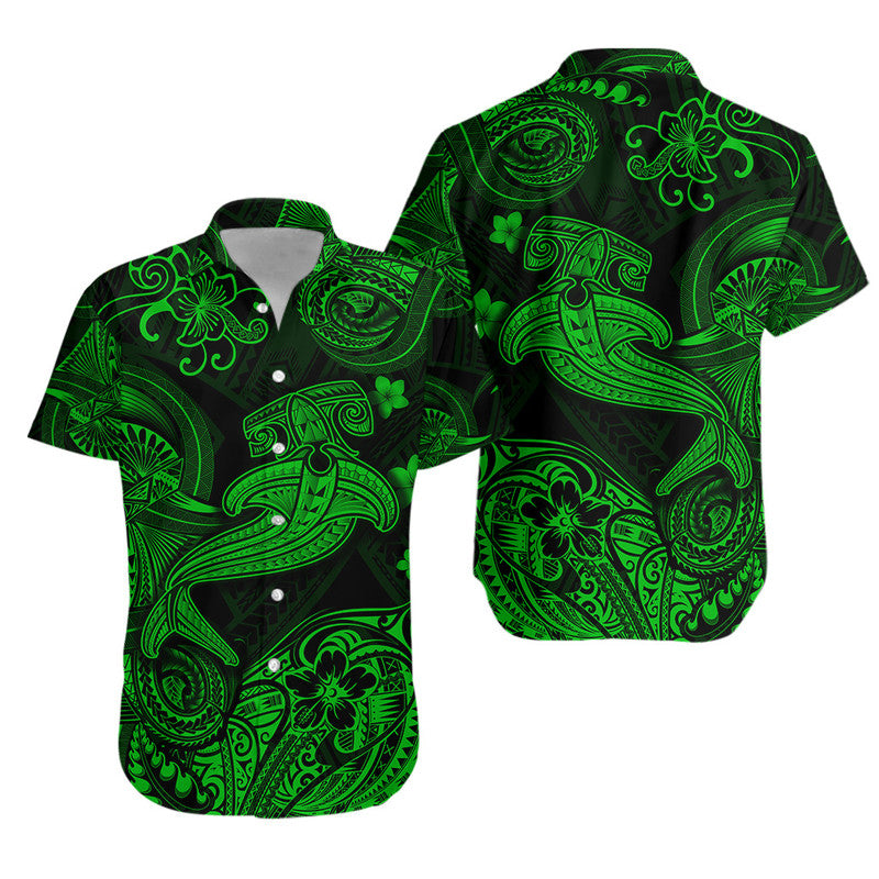 Polynesian Matching Hawaiian Outfits For Couples Hawaii Hammer Shark Matching Hawaiian Shirt And Dress Unique Style - Green LT8 - Wonder Print Shop