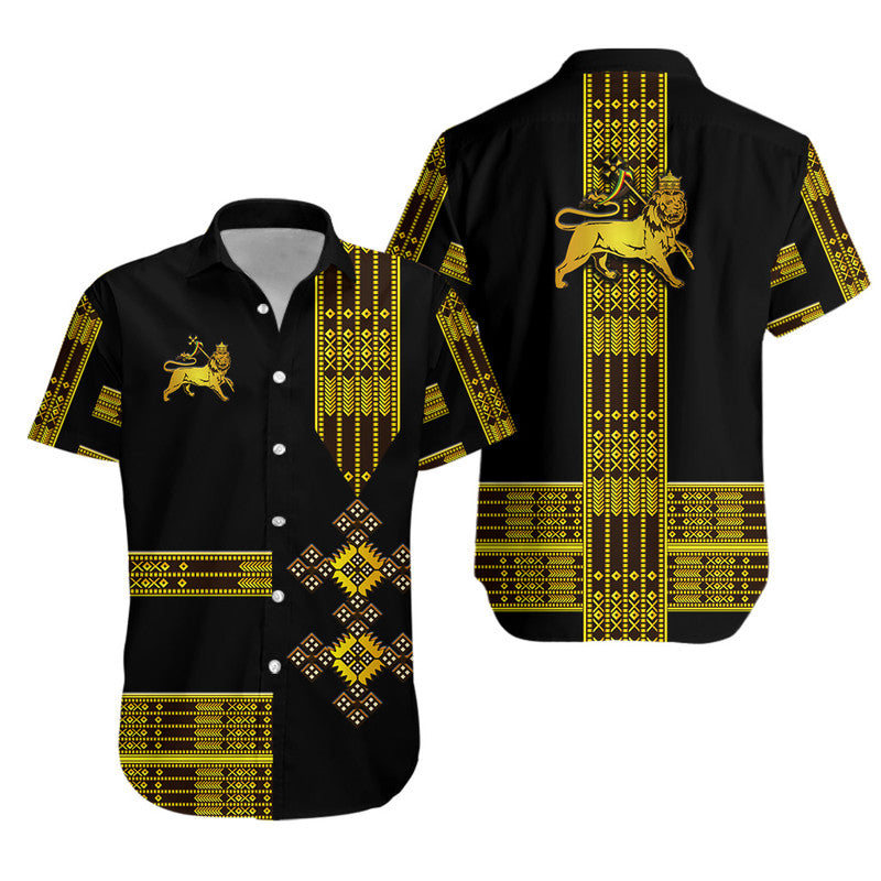 Ethiopia Hawaiian Shirt Ethiopian Lion Of Judah Simple Tibeb Style - Black LT8 - Wonder Print Shop