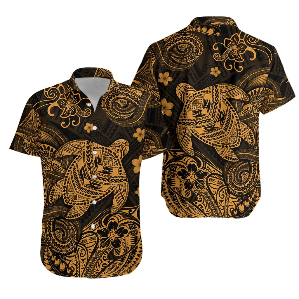 Hawaii Turtle Polynesian Hawaiian Shirt Plumeria Flower Unique Style - Gold LT8 - Wonder Print Shop