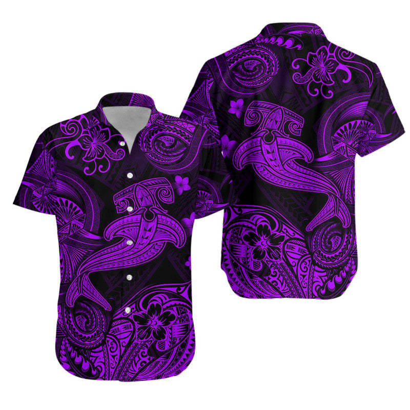 Polynesian Matching Hawaiian Outfits For Couples Hawaii Hammer Shark Matching Hawaiian Shirt And Dress Unique Style - Purple LT8 - Wonder Print Shop