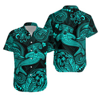 Polynesian Matching Hawaiian Outfits For Couples Hawaii Hammer Shark Matching Hawaiian Shirt And Dress Unique Style - Turquoise LT8 - Wonder Print Shop