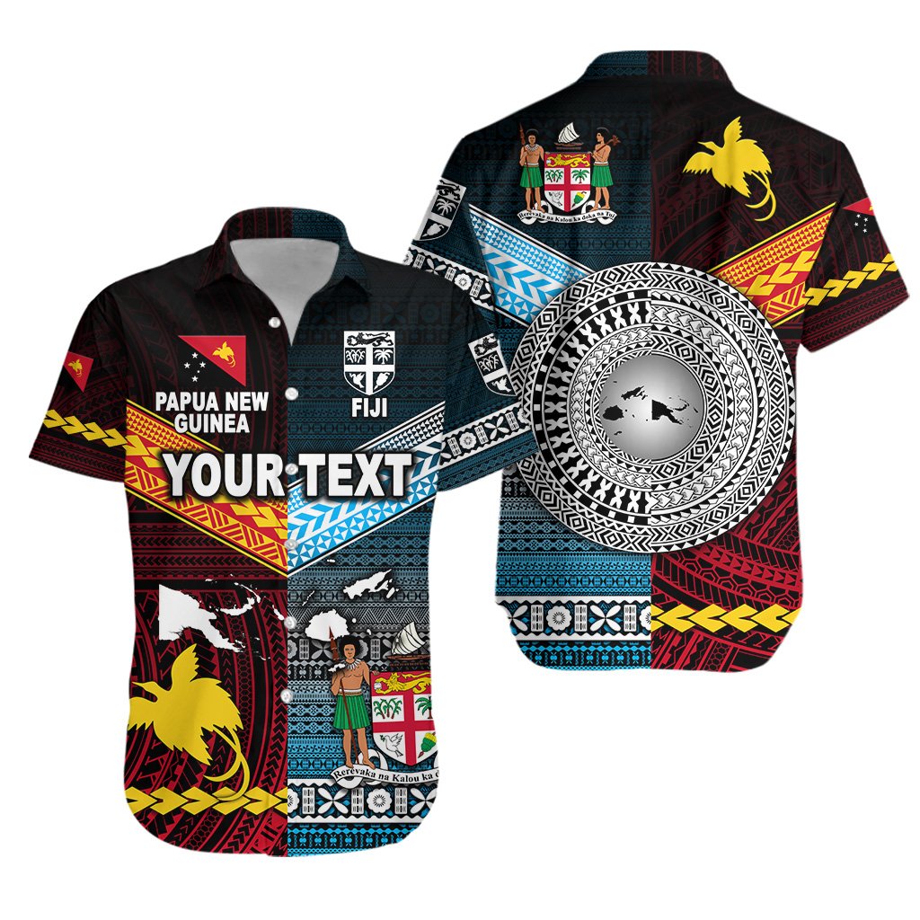 (Custom Personalised) Papua New Guinea Polynesian And Fiji Tapa Together Hawaiian Shirt - Blue LT8 - Wonder Print Shop