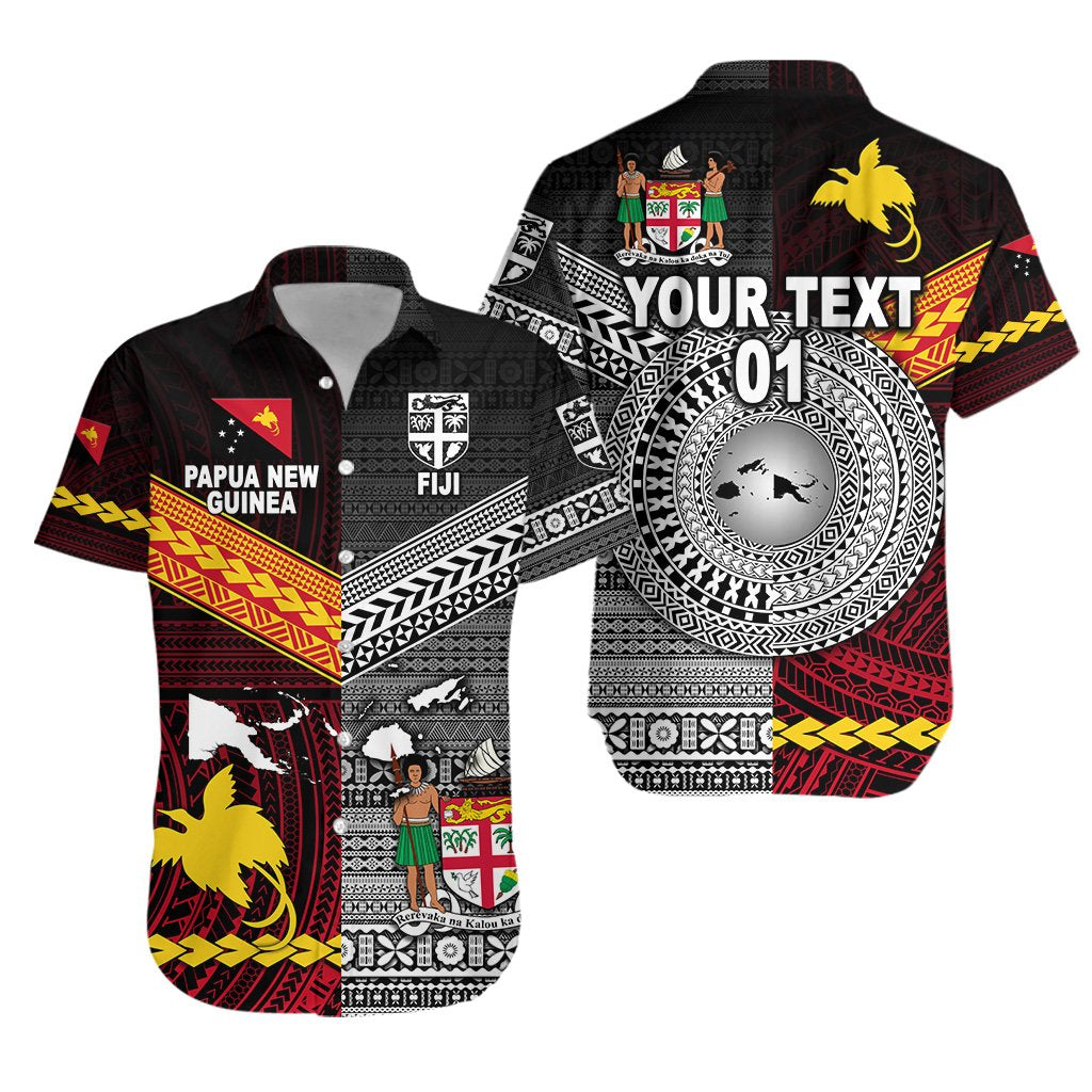(Custom Personalised) Papua New Guinea Polynesian And Fiji Tapa Together Hawaiian Shirt - Black, Custom Text And Number LT8 - Wonder Print Shop