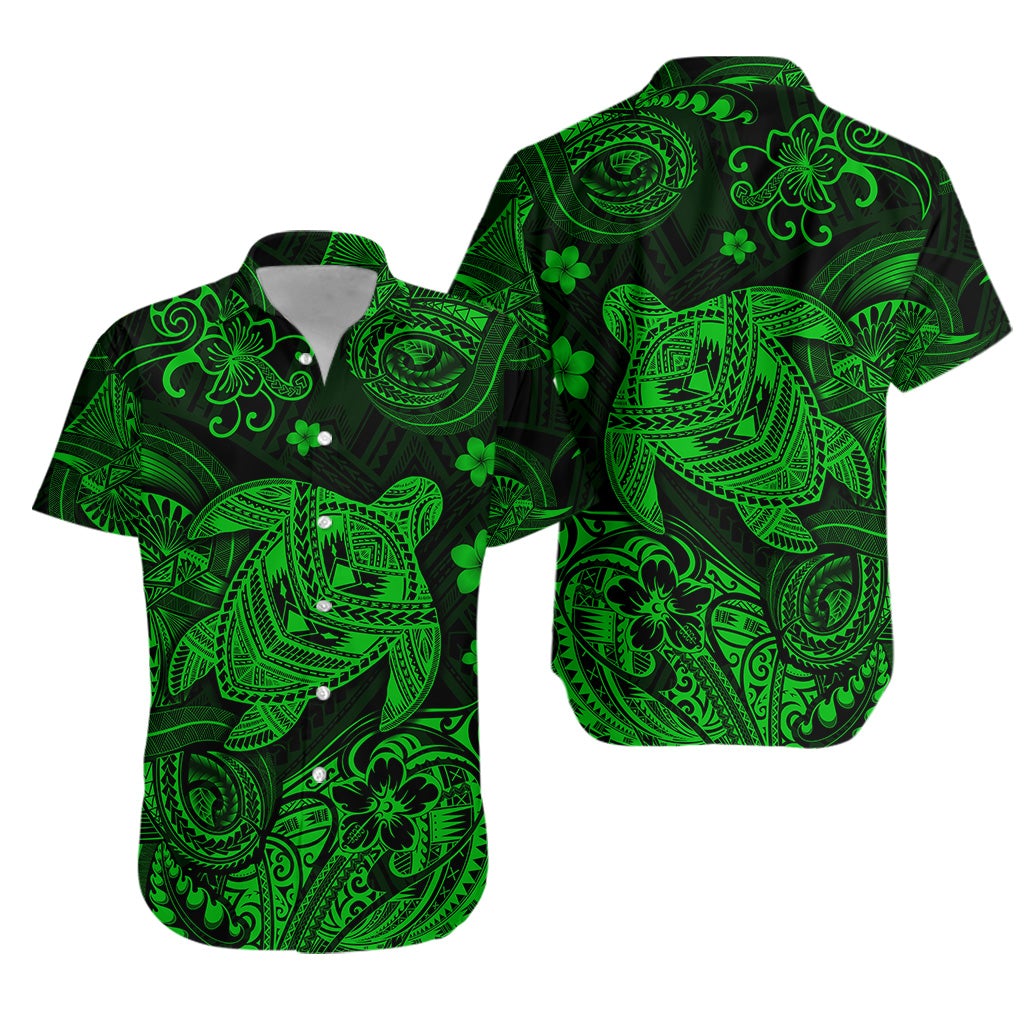 Hawaii Turtle Polynesian Hawaiian Shirt Plumeria Flower Unique Style - Green LT8 - Wonder Print Shop