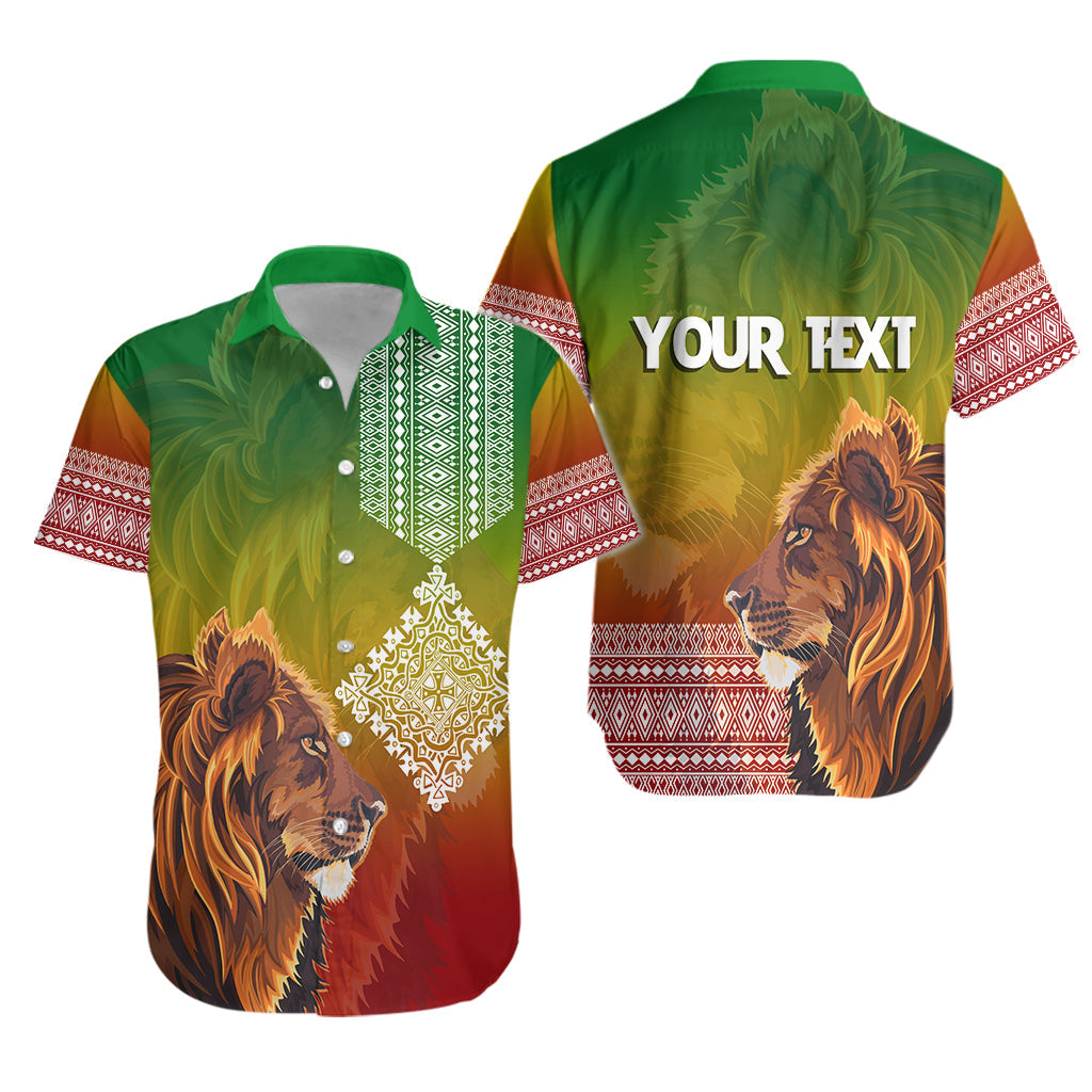 (Custom Personalised) Ethiopia Lion Of Judah Hawaiian Shirt Ethiopia Flag Gradient - Wonder Print Shop