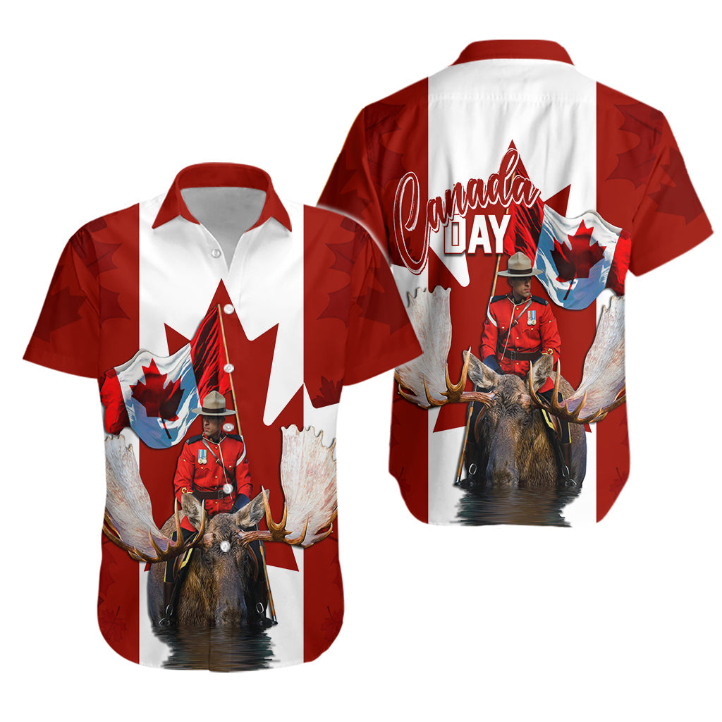 Canada Day Hawaiian Shirt Mountie on Moose - Wonder Print Shop