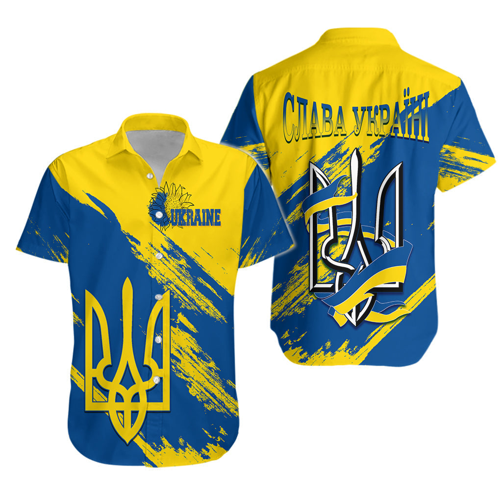 Ukraine Hawaiian Shirt Slava Ukraini Grunge Style - Wonder Print Shop