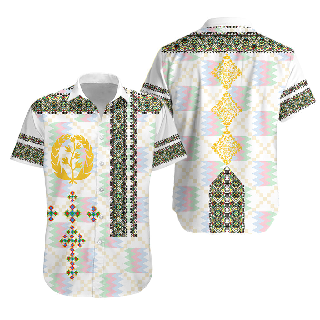 Eritrea Tilet Pattern Hawaiian Shirt Eritrean Cross - White - Wonder Print Shop