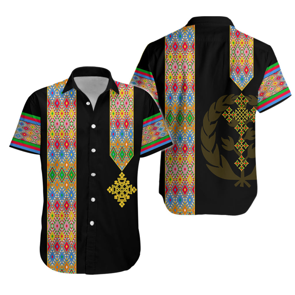 Habesha Tilet Pattern Hawaiian Shirt Eritrea Emblem - Wonder Print Shop