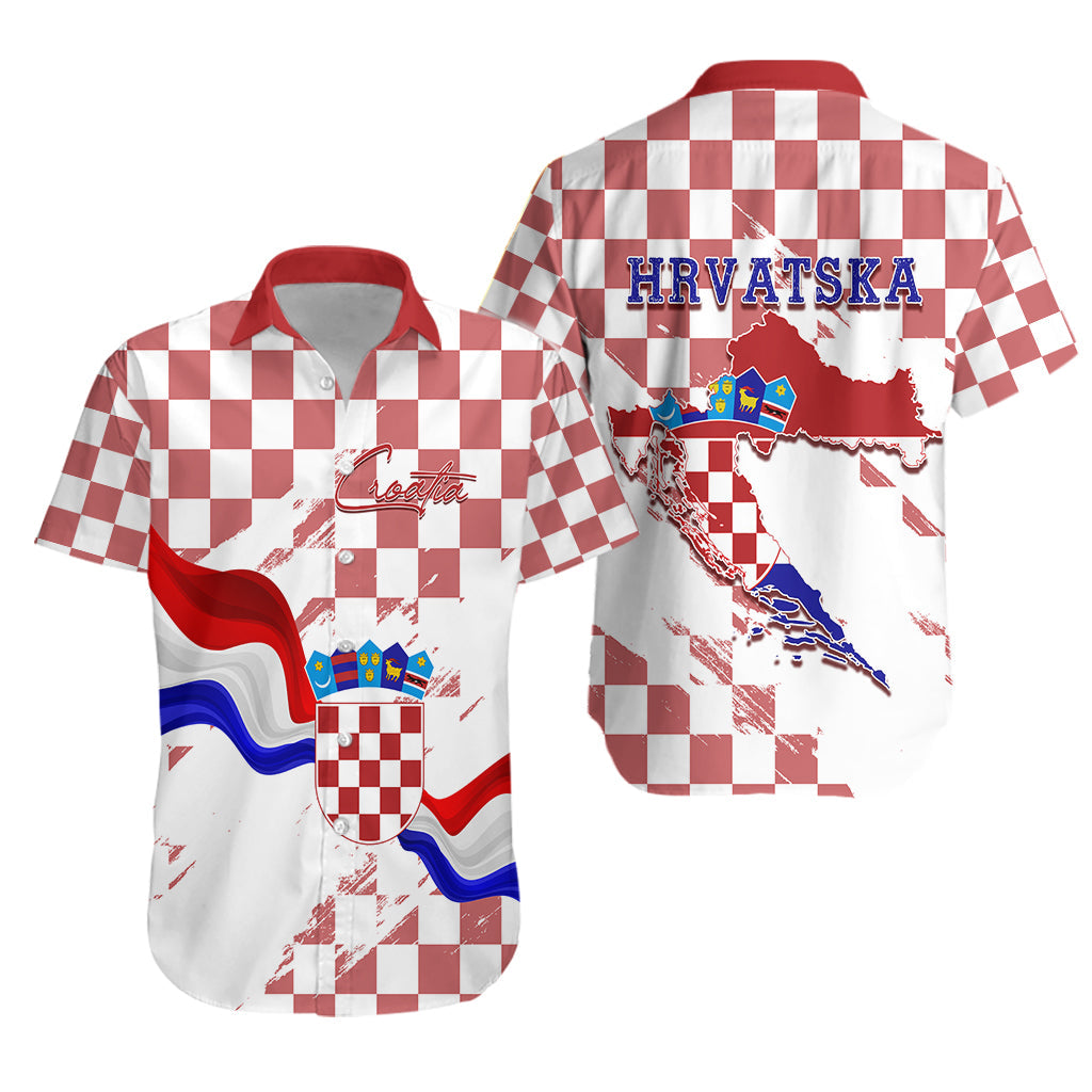 Croatia Hawaiian Shirt Checkerboard Grunge Style - Wonder Print Shop