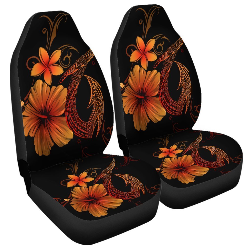 Hawaiian Fish Hook Hibiscus Plumeria Polynesian Car Seat Covers - Orange - Wonder Print Shop