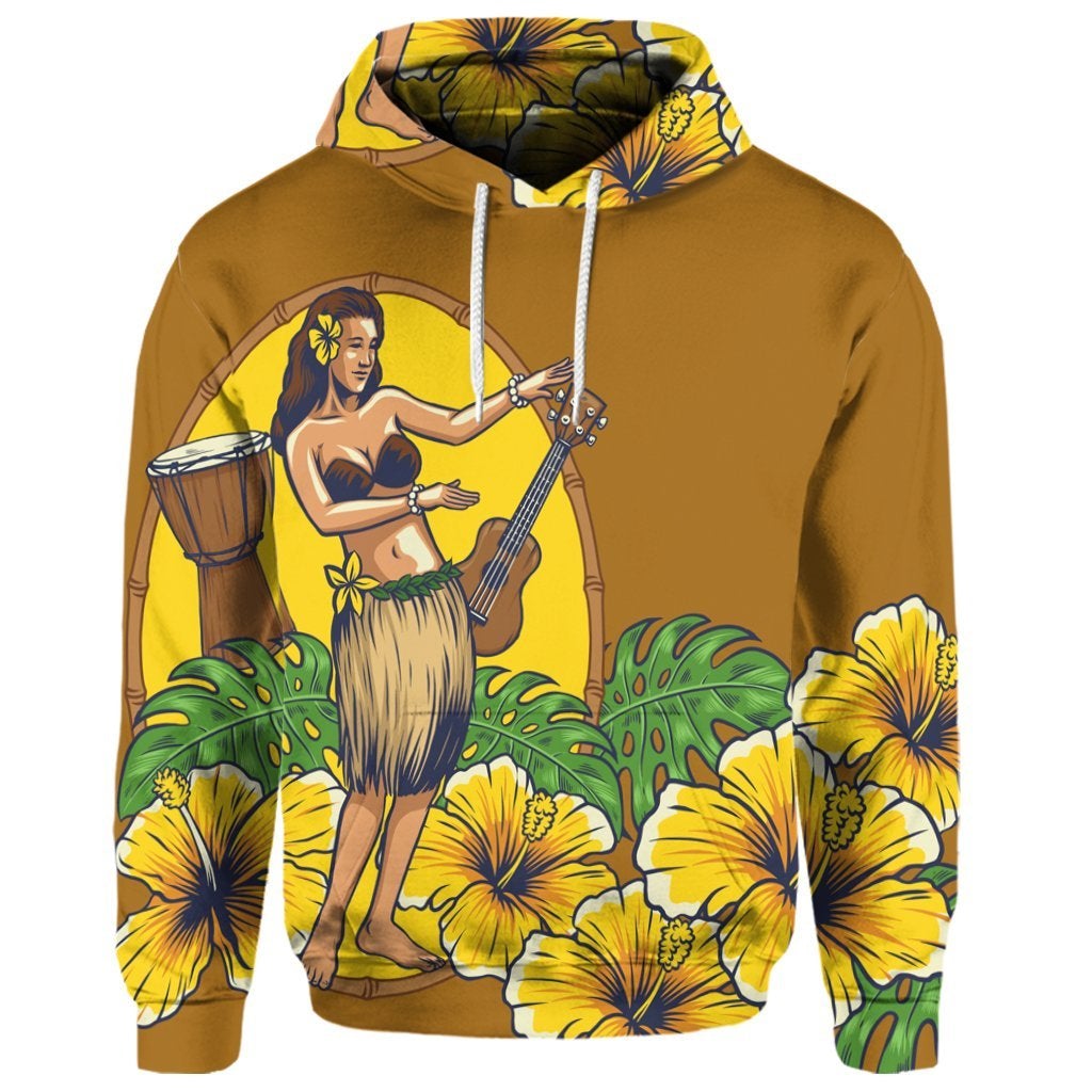 Custom Hawaiian Hula Girl Monstera Hibiscus Polynesian Hoodie - Wonder Print Shop