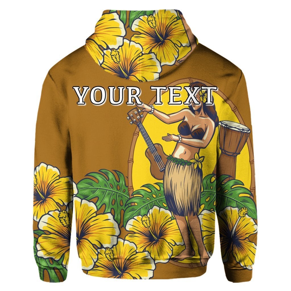 Custom Hawaiian Hula Girl Monstera Hibiscus Polynesian Hoodie - Wonder Print Shop