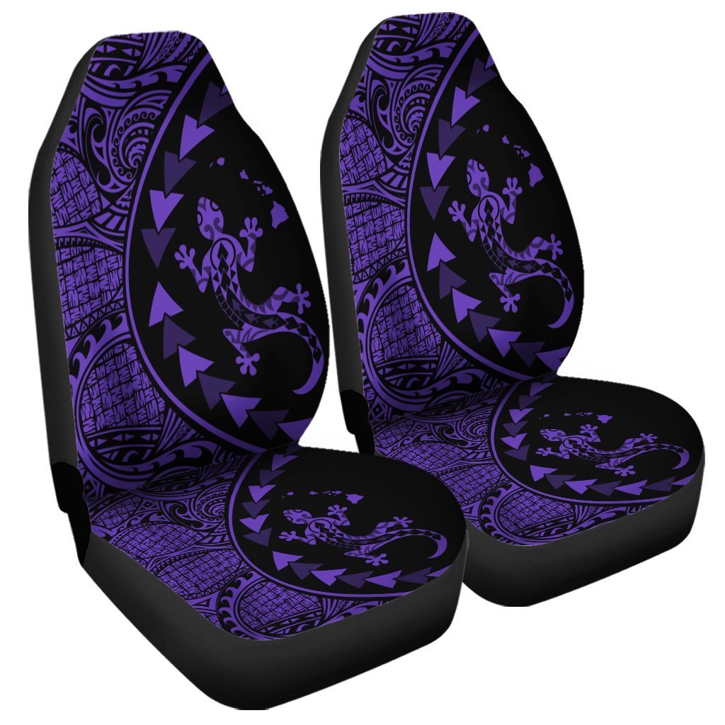Hawaiian Map Gecko Tattoo Kakau Polynesian Car Seat Covers Purple - Wonder Print Shop